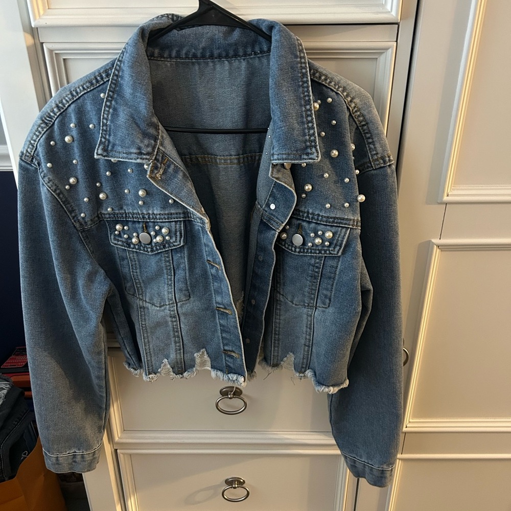 Pearl Embellished Denim Jacket